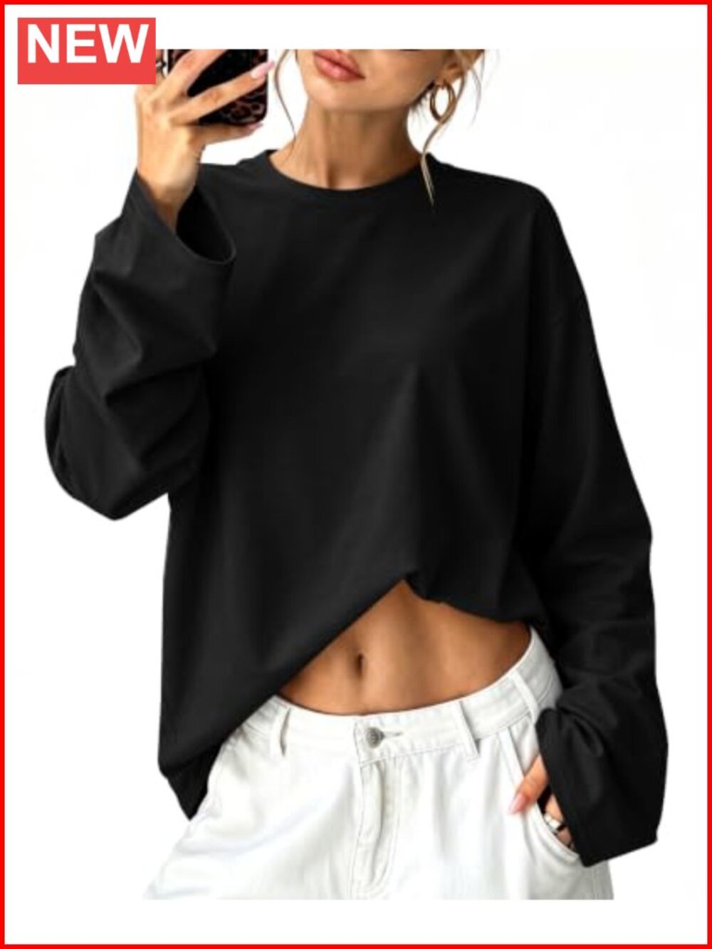 Womens Long Sleeve Oversized T Shirt Crew Neck Relaxed Fit Fall Top